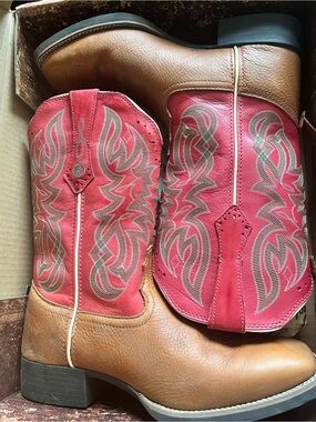 Tony Lama sz 9.5 leather western boots Pink Cowgirl Square toe